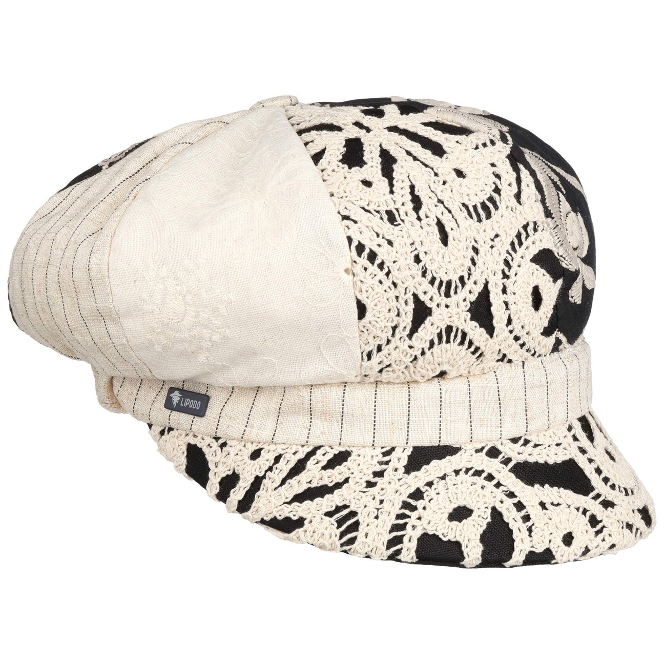 Lipodo Girls Black-Beige Kentara Newsboy Cap By