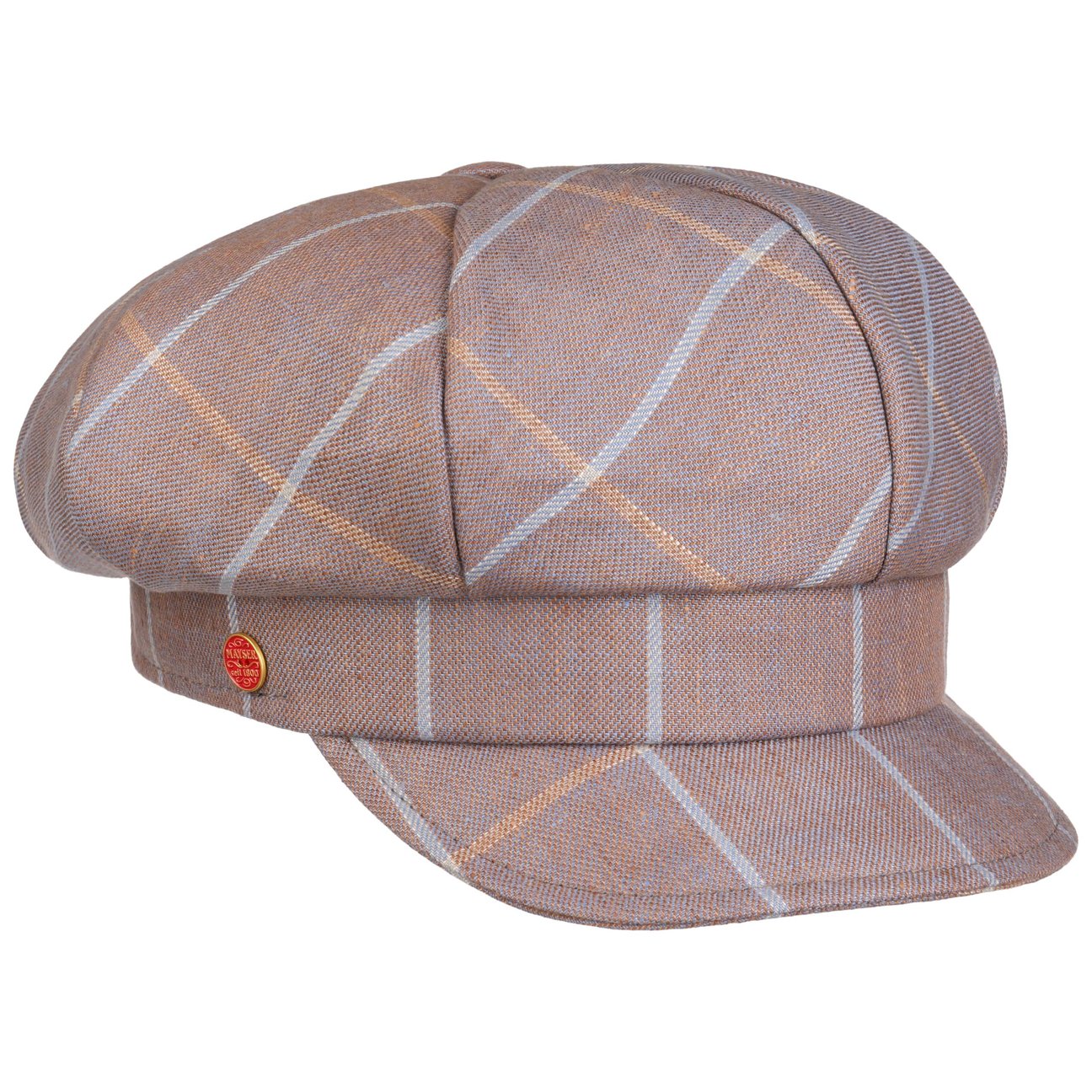 Mayser Women's Beige Anja Check Linen Newsboy Cap By