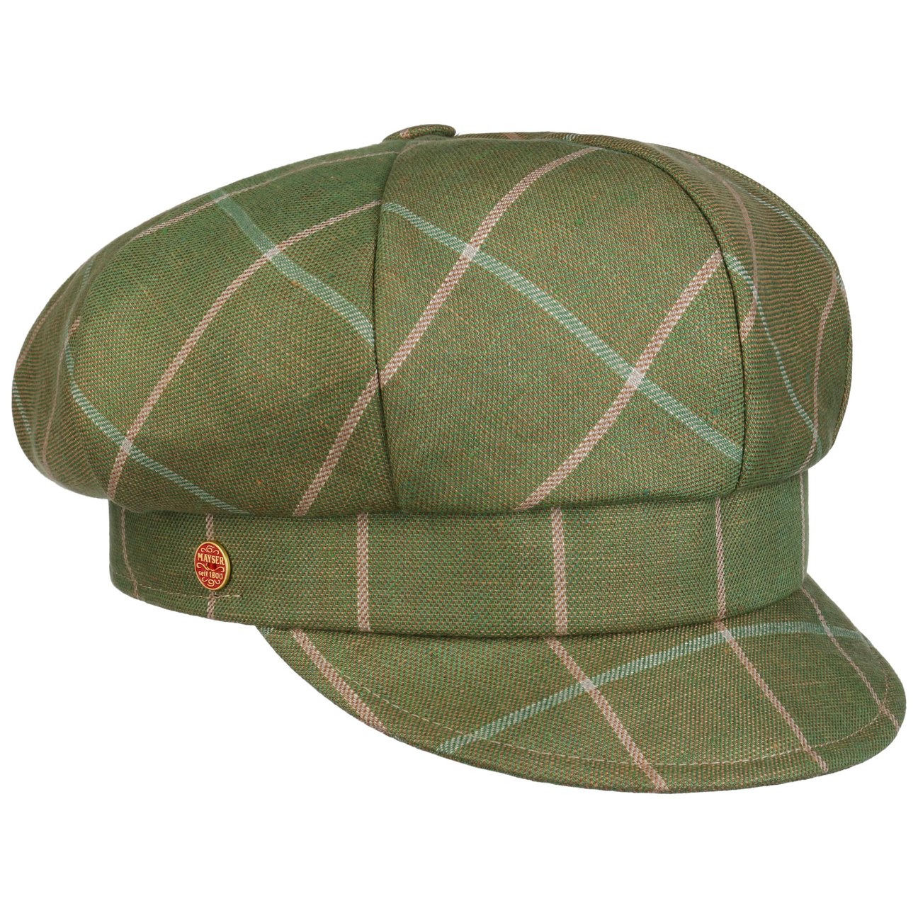Mayser Women's Green Anja Check Linen Newsboy Cap By