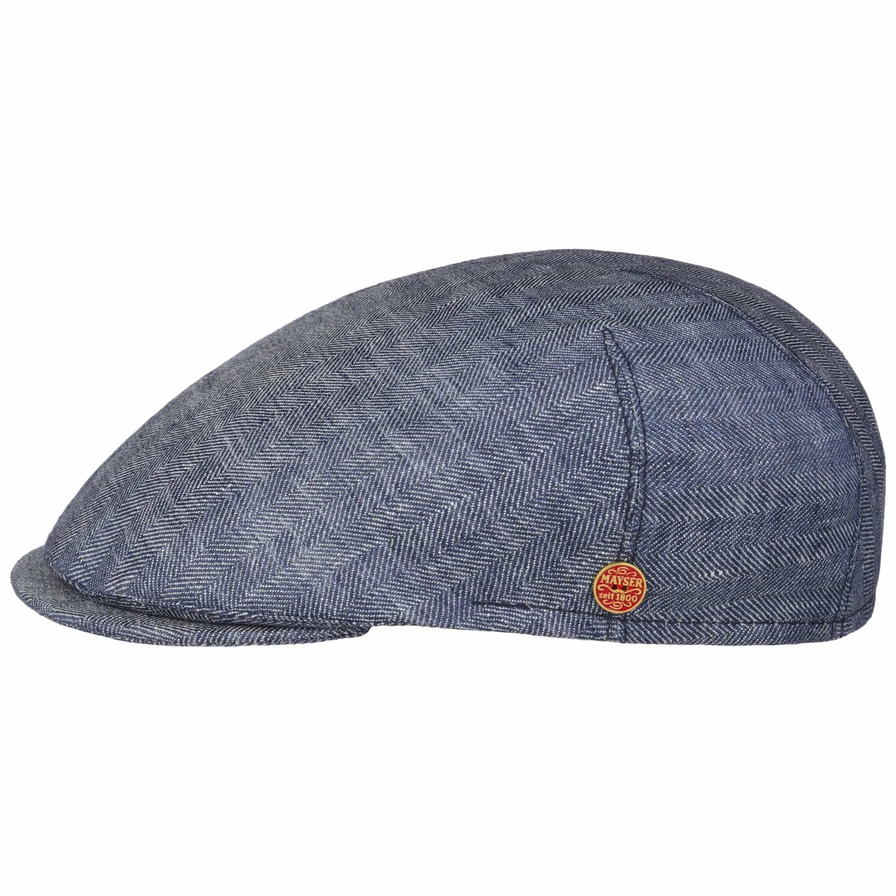 Mayser Blue Sidney Herringbone Linen Flat Cap By