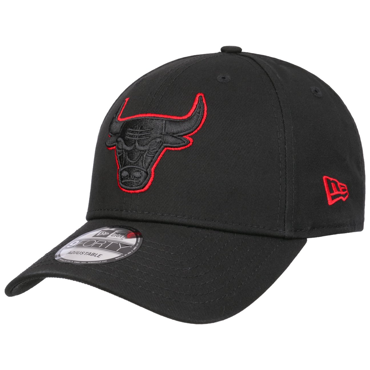 New Era Men's Black-Red 9Forty Bulls Team Outline Cap By