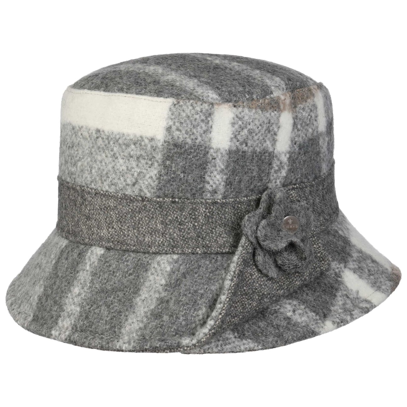 Lierys Women's Grey-Beige Vidtorp Check Wool Hat By