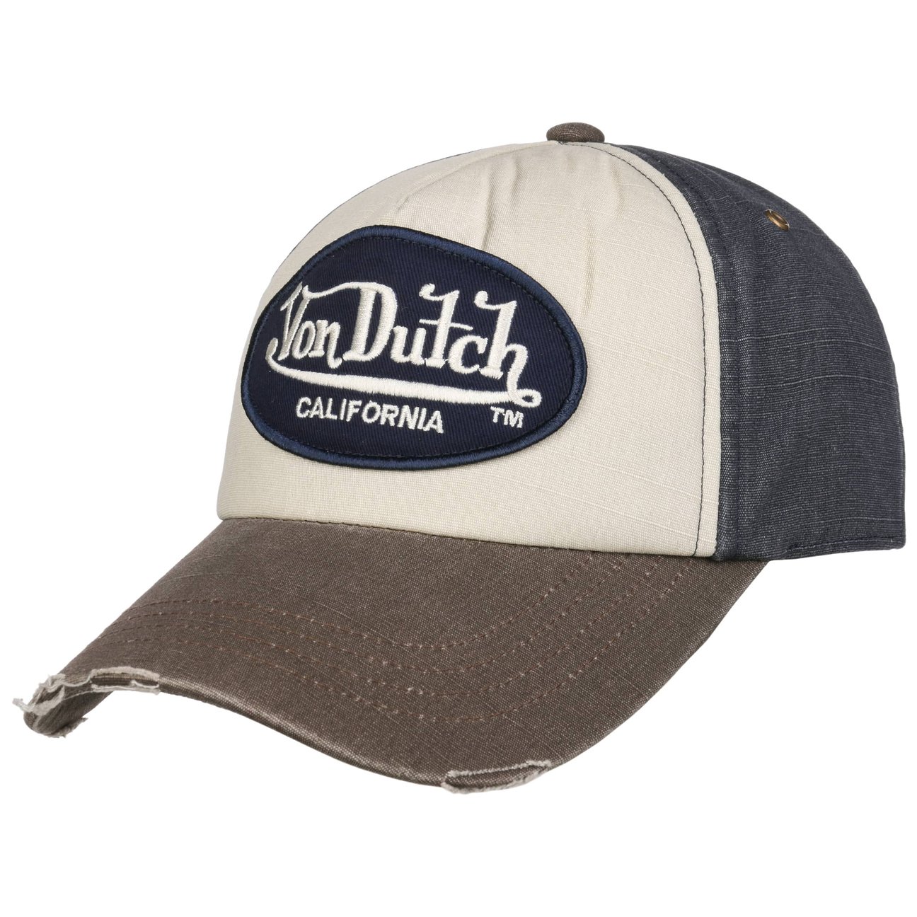 Von Dutch Men's Grey-Beige Distressed Trucker Cap By