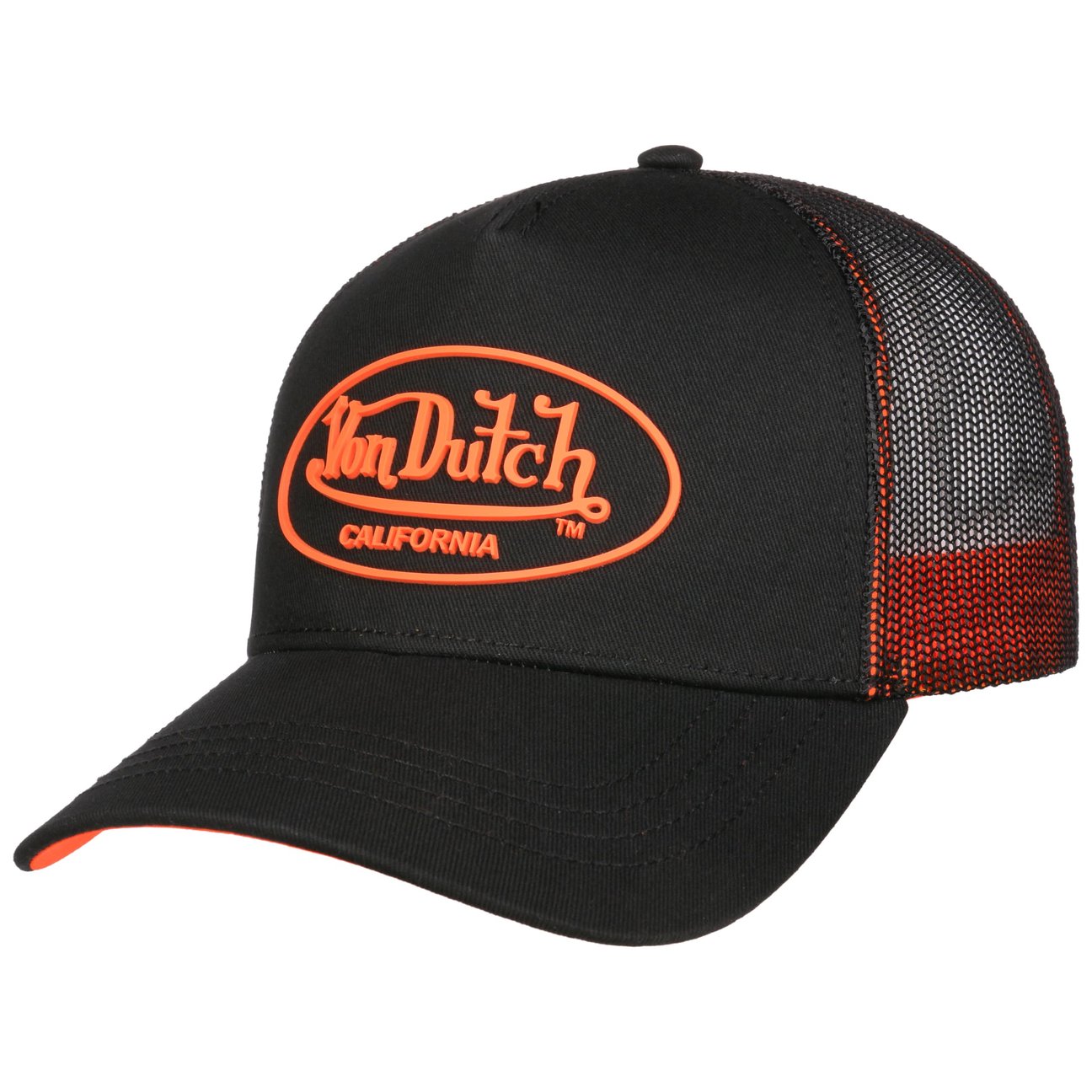 Von Dutch Men's Black-Orange Neon Logo Trucker Cap By