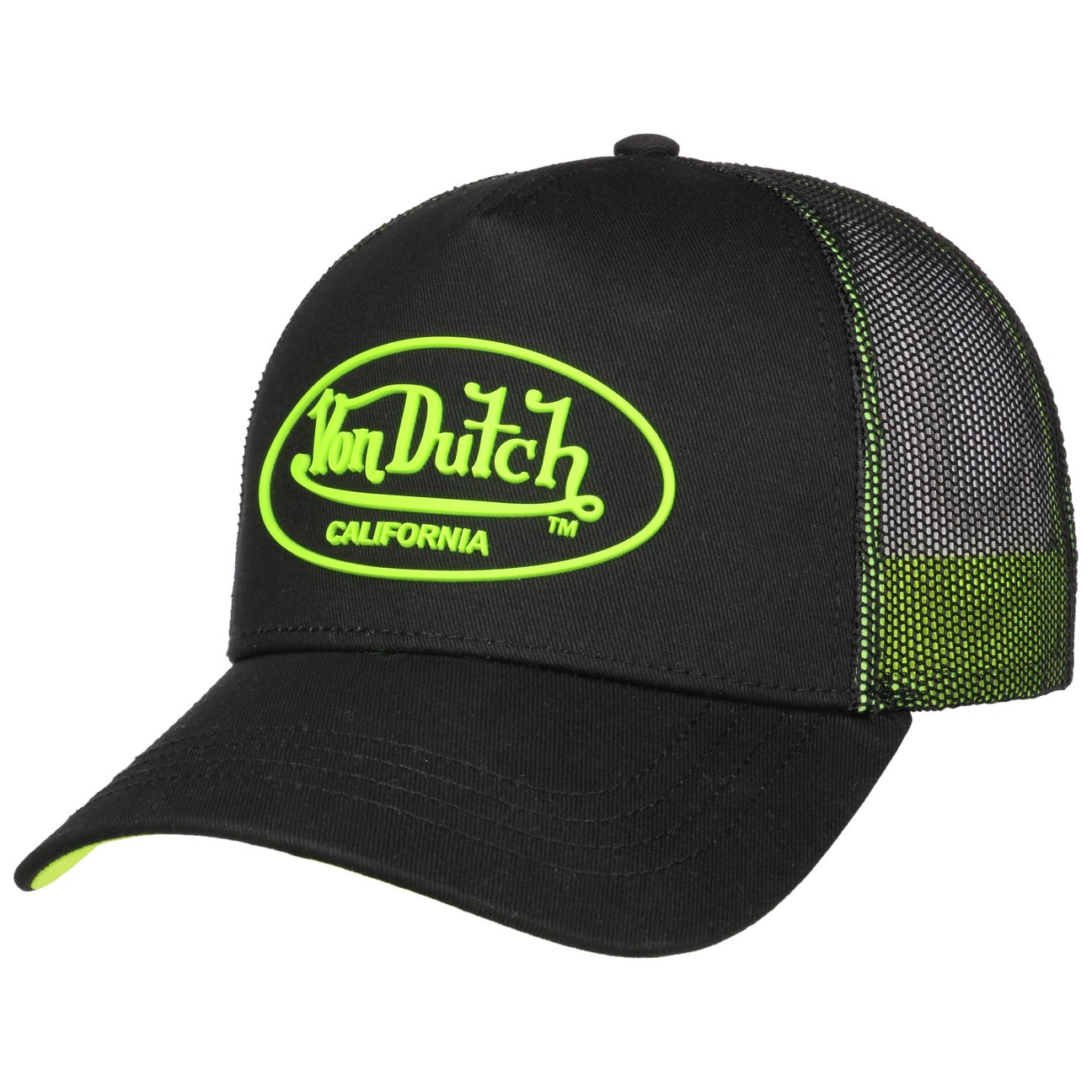 Von Dutch Men's Black-Yellow Neon Logo Trucker Cap By
