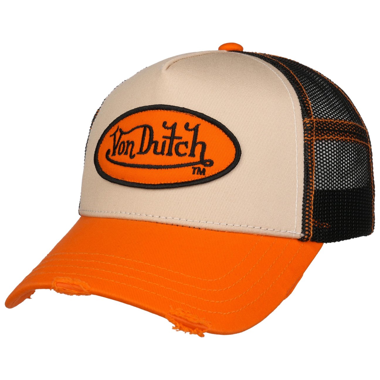 Von Dutch Men's Orange Distressed Trucker Cap By