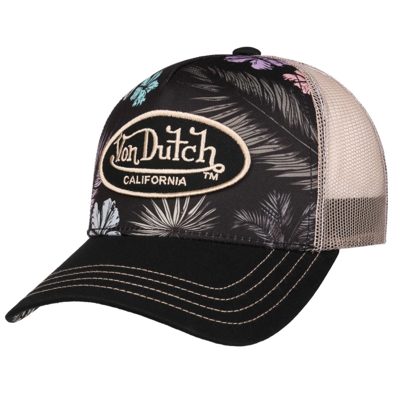Von Dutch Men's Black Tropical Trucker Cap By