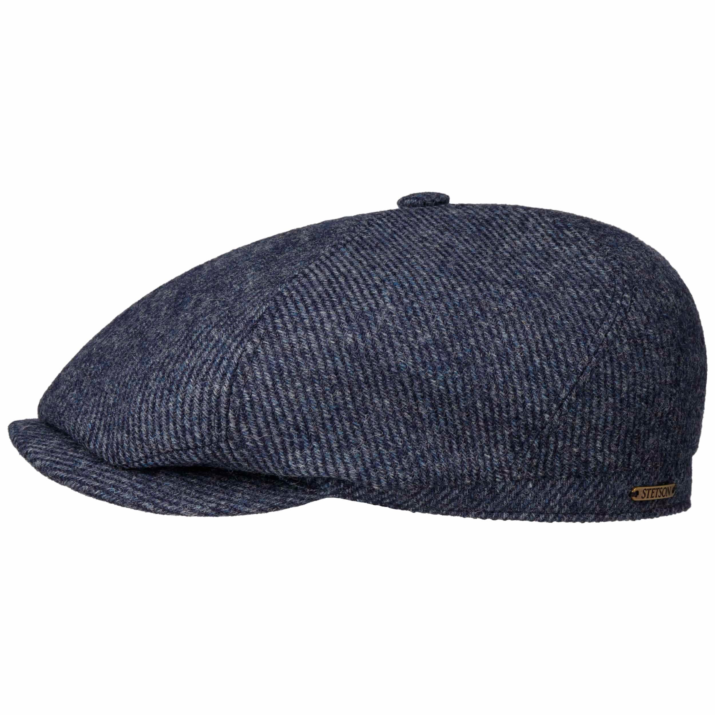 Stetson Reid 6 Panel Pet Heren - wollen cap flat hat met klep voering voor Herfst/Winter - 57 cm donkerblauw