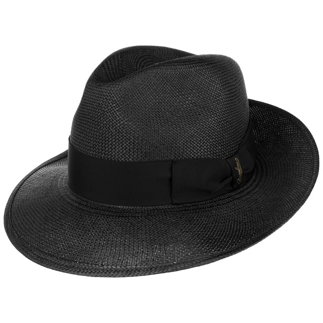 Black straw shop fedora hat