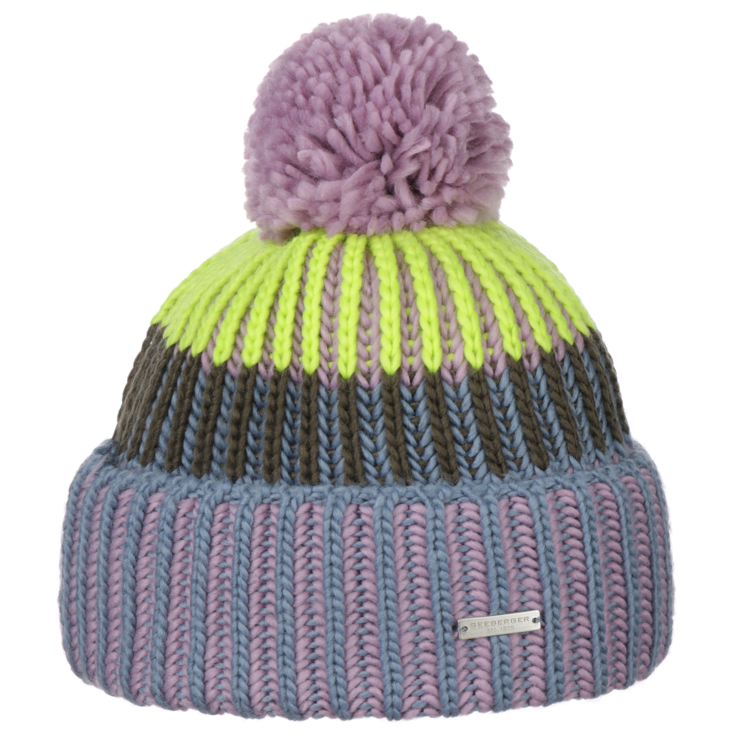 Colour Block Knit Hat by Seeberger Col. Neon Yellow, Size One Size