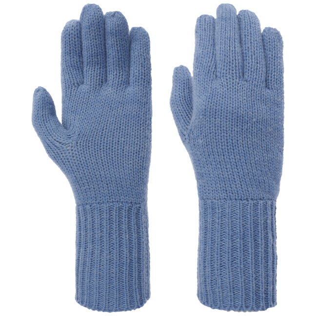 blue knitted gloves