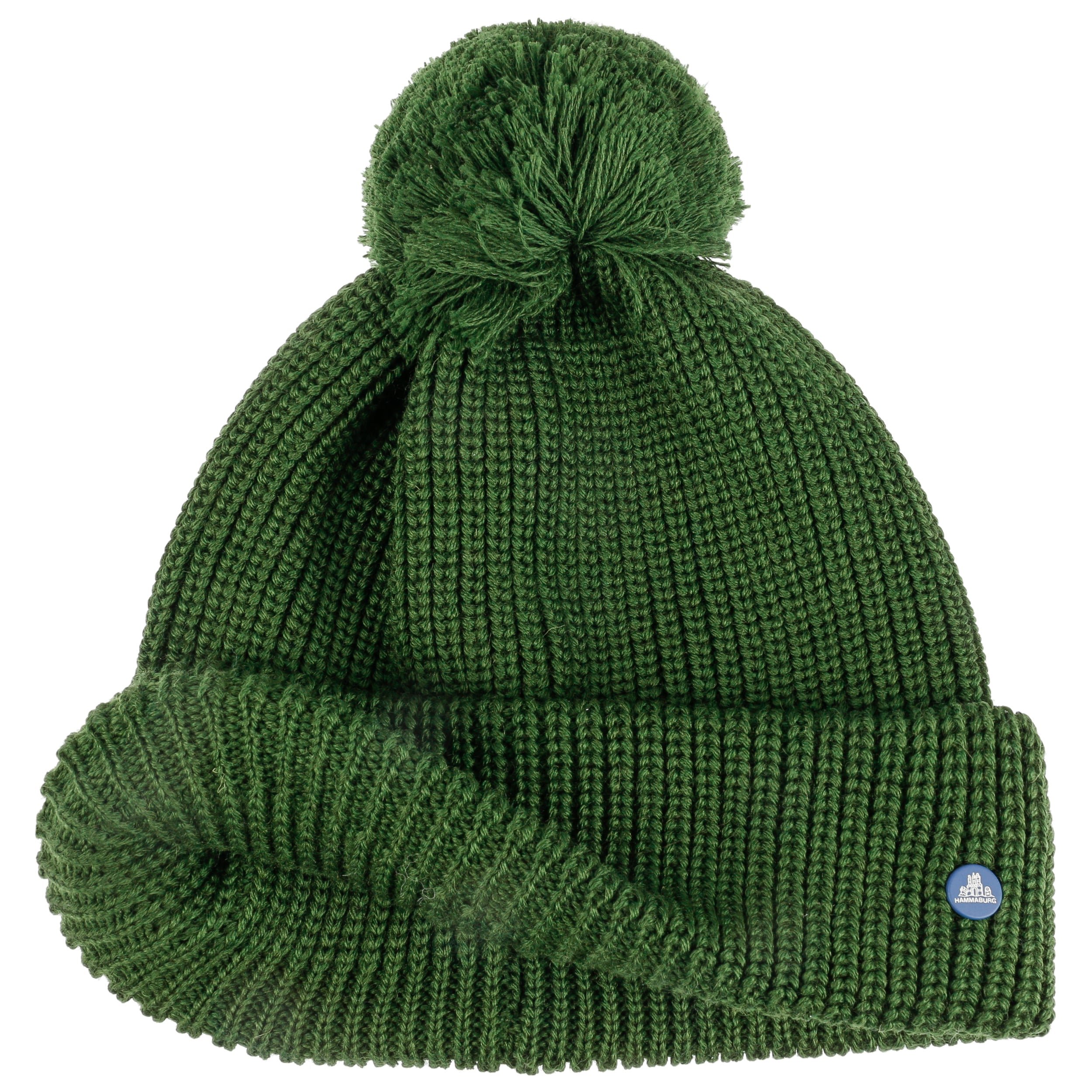 Wool Beanie with Cuff and Pompom by 