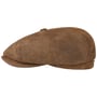 Hatteras Burney Leather Flat Cap by Stetson brown