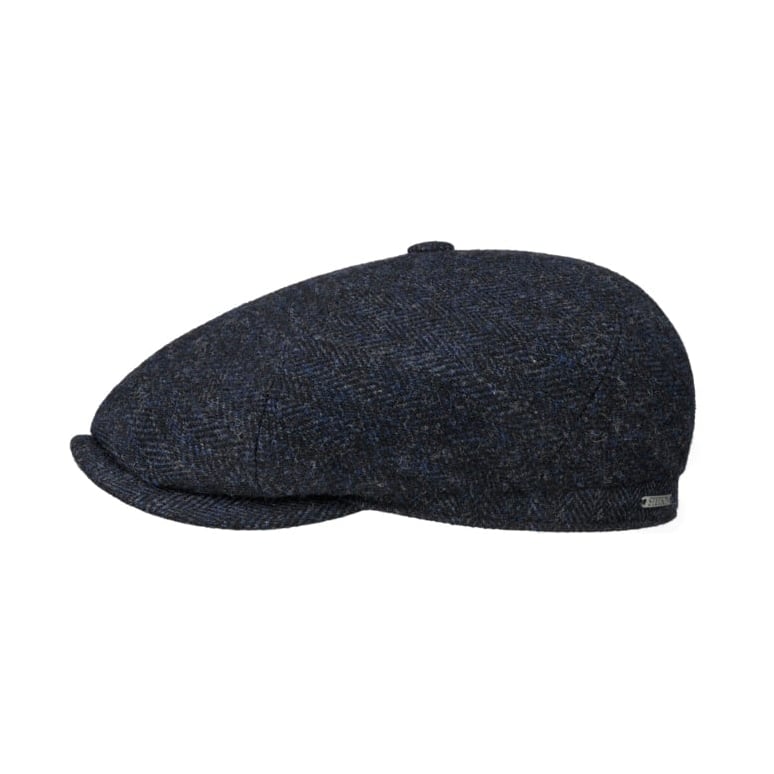 Brooklin Black Herringbone Flat Cap by Stetson